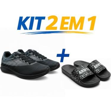 Imagem de Tênis Esportivo Masculino e Feminino mais Chinelo Slide Unissex Confor