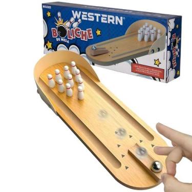 Imagem de Mini Boliche De Mesa Brinquedo Em Madeira Bolinha De Metal - Western