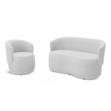 Imagem de Kit Poltrona E Namoradeira Aisha Orgânica Decorativa Bouclê Cinza Abmaza