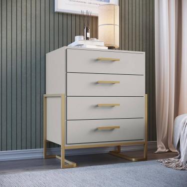 Imagem de Cômoda Multiuso com 4 Gavetas Destaques Arena/Dourado