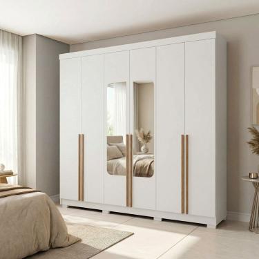 Imagem de Guarda-roupa Casal 6 Portas 3 Gavetas com Espelho 100% Mdf Napoli Nevaska
