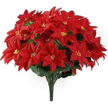Imagem de Flores De Natal Artificiais Poinsettia Vermelha 2 Pacotes Decoração In
