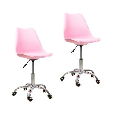 Imagem de Kit 2 Cadeiras Office Com Rodízio Giratória Saarinen - Rosa