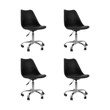 Imagem de Kit 4 Cadeiras Office Oficial Bas Cromada Giratória Saarinen Preto