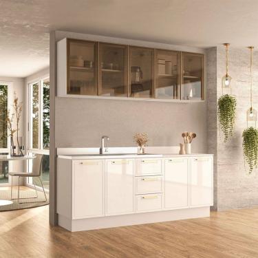 Imagem de Cozinha Compacta Amara 9 Portas 3 Gavetas com Vidro 40250788 Branco - Politorno