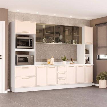 Imagem de Cozinha Completa Amara 13 Portas 4 Gavetas com Vidro Creme/Branco - Politorno