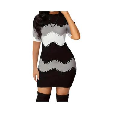 Imagem de Vestido De Manga Longa Com Estampa Listrada Em Cores Contrastantes Par