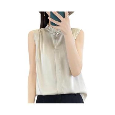 Imagem de Camisa Feminina Sem Mangas De Renda Francesa, T-Shirt Versátil De Esti