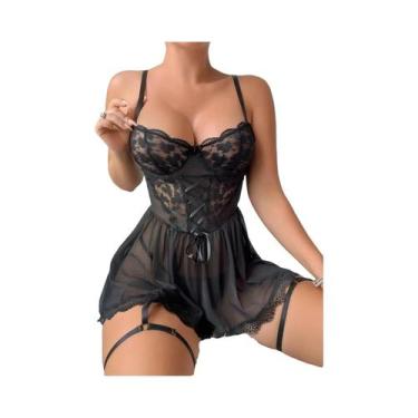 Imagem de Conjunto De Lingerie Sexy Transparente Para Mulheres, Sutiã, Calcinha 