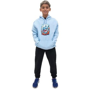 Imagem de Conjunto Infantil Menino Blusa Manga Longa Estampa de Tubarao e Calça Lisa Moletom Conf...