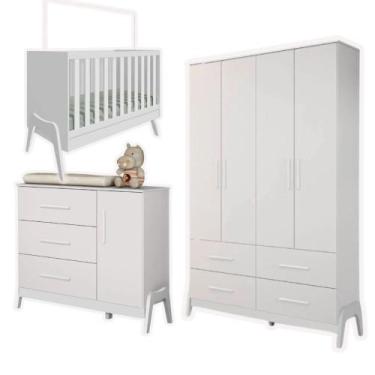 Imagem de Quarto de Bebê 100% MDF Guti 4 Portas Branco Brilho - Móveis Peroba - 