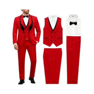 Imagem de Terno Formal Masculino Azul Royal Para Casamento, Colete, Calça E Lape