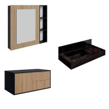 Imagem de Conjunto para Banheiro Bancada em Porcelanato com Cuba Esculpida, Armá