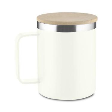 Imagem de Caneca Térmica 400ml Parede Dupla com Tampa de Bambu Branca - Word Cla