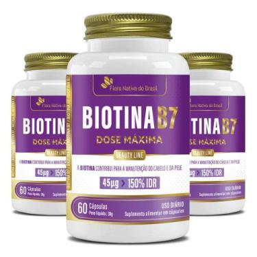 Imagem de Biotina Vitamina B7 150% IDR Kit 3x 60 Cápsulas - Flora Nativa