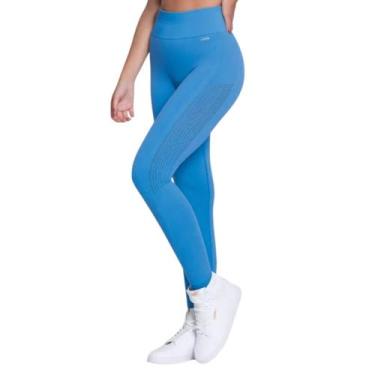 Imagem de Legging Feminina Modelo Arrastão Fitness Selene, G, Azul claro