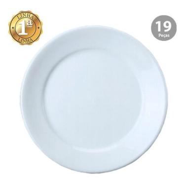 Imagem de Jogo 19 Pratos Rasos Jantar Convencional Porcelana Branca Schmidt - Po