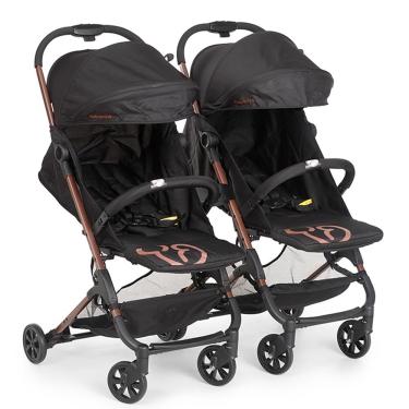 Imagem de Carrinho de Bebê para Gêmeos Duolee Berço Passeio 0 Meses Até 15kg Dobrável Preto e Cobre Galzerano