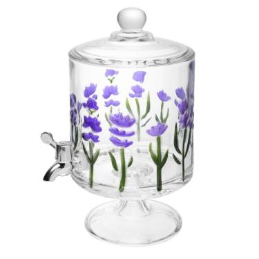 Imagem de Suqueira Redonda Lavanda Hand Painting 4,5L Cristal Ecológico para Bebidas com Pé e Tampa Lyor