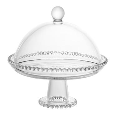 Imagem de Prato para Bolo com Tampa Pearl 20cm de Cristal Texturizado para Servir Sobremesas Transparente Wolff