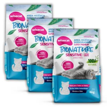 Imagem de Kit 3 Areia Higienica Gatos Biodegradavel Bionature Grãos Finos 4Kg - 