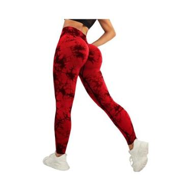 Imagem de Calças De Yoga Femininas Tie Dye De Cintura Alta Sem Costura Com Contr