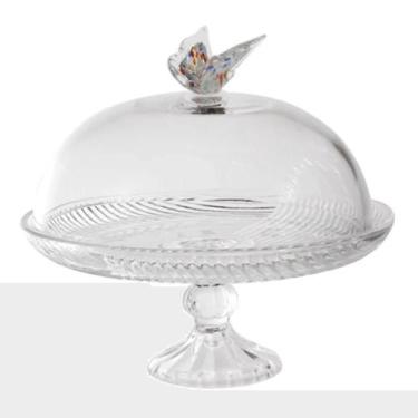 Imagem de Prato De Bolo Com Pé Papillon Com Alça Borboleta Cristal Ecológico 30X