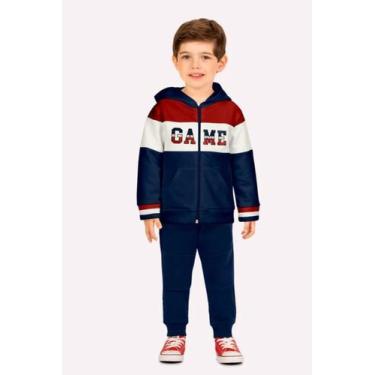Imagem de Conjunto Menino Moletom Flanelado Detalhe Camadas Kyly, Azul marinho, 