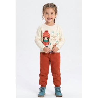 Imagem de Conjunto Menina em Moletom Flanelado com Estampa Kyly, Off white, Rosa
