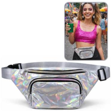 Imagem de Pochete Holográfica Iridescente Carnaval Unissex com Zìper Duplo (1 Un