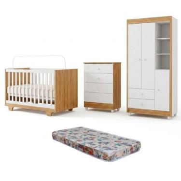 Imagem de Quarto de Bebê Completo Gêmeos com Guarda-Roupa, 2 Berços e Cômoda Gae
