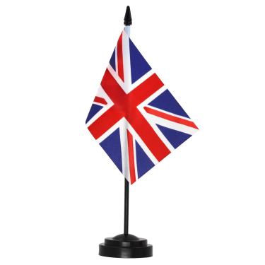 Imagem de Conjunto de bandeiras de mesa de luxo ANLEY UK - 6 x 4 "em miniatura Reino Unido Bandeira de mesa britânica com pólo sólido de 12" - cores vivas e resistente ao desbotamento - base preta e topo