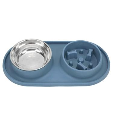 Imagem de Tigelas duplas para animais de estimação, tigela de silicone removível para cães e gatos (azul)