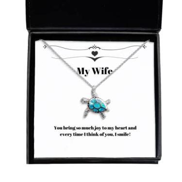 Imagem de SpreadPassion Colar de tartaruga com opala com estampa de esposa fofa, você traz tanta alegria para o meu coração e sempre que eu! Presentes para esposa, presente de marido, joias para esposa