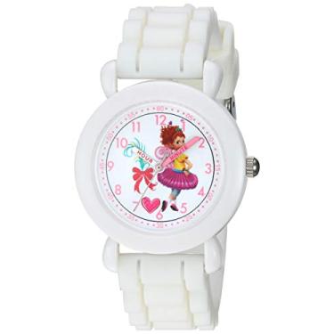 Imagem de Disney Girls Fancy Nancy Relógio analógico de quartzo com pulseira de silicone, branco, 15,7 (modelo: WDS000593)