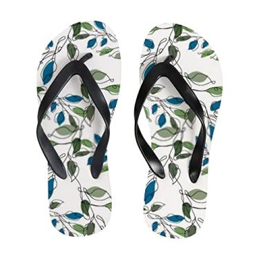 Imagem de Chinelo fino feminino verde marinho folhas tropicais praia sandália chinelo confortável para viagem de verão para homens, Multicor, 10-11 Narrow Women/8-9 Narrow Men