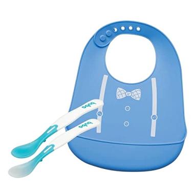 Imagem de BABADOR SILICONE MIGALHAS + COLHER SILICONE SENSIVEL CALOR (AZUL GRAVATA + TALHER AZUL)