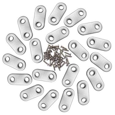 Imagem de Onwon 20 peças de suporte reto de canto liso 37 por 16 mm de aço inoxidável para placa de junção com suporte para suporte de prateleira 2 furos de instalação com 48 peças de parafusos