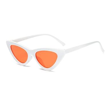 Imagem de Óculos de sol femininos vintage olho de gato senhora retrô olho de gato óculos de sol designer transparente oceano verão óculos feminino, laranja branco, uv400