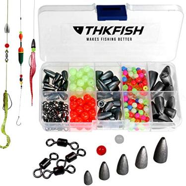 Imagem de THKFISH Carolina Rig Texas Rig pesos de balas de pescaria para pias de pesca ganchos rolamento barril de pesca anéis de contas com caixa de plástico Texas e Carolina Rig faça-você-mesmo kit 339 peças/389 peças, 339pcs