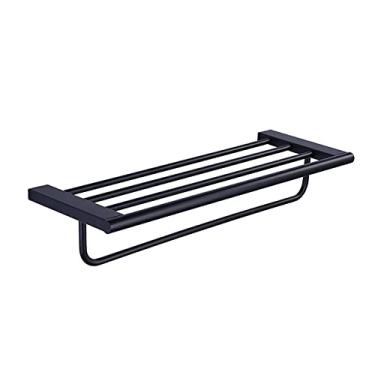 Imagem de Acessórios de banheiro de aço inoxidável preto barra de toalha rack de armazenamento de vidro saboneteira escova de banheiro suporte de papel prateleira gancho de roupão, toalheiro B