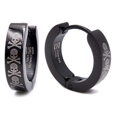 Imagem de Brincos masculinos de argola preta, crânios de ossos cruzados de aço inoxidável, 16 mm