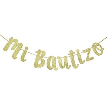 Imagem de Banner dourado com glitter da Mi Bautizo, batismo, batismo, decoração de primeira comunhão (ouro)