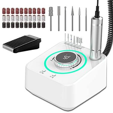 Imagem de Yajun Conjunto de canetas de broca de manicure elétrica 40.000RPM lima de unha com função de memória tela LCD arte de salão de beleza com luz de atmosfera de LED, branco, 23 x 17 x 12 cm