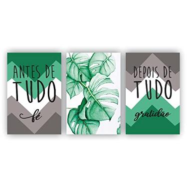 Imagem de Kit Placas Quadros 3 Pçs 60X40 Religião Antes De Tudo Verde