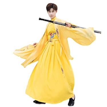Imagem de Yajun Bordado Hanfu Terno Cosplay Robe Longo Roupas Tradicionais Chinesas Arte Simples Kung Fu Fantasias Adulto Festival, Amarelo, 3GG (Busto: 113cm)