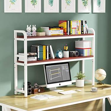 Imagem de KIZQYN Estante prateleira de mesa de 3 níveis estante organizador de mesa e prateleiras de armação de metal branco acessórios rack de exibição para estante de livros de escritório em casa (cor: branco-2, tamanho: 75cm)