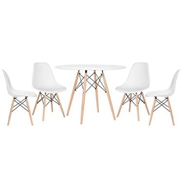 Imagem de Loft7, Kit - Mesa redonda Eames 100 cm branco + 4 cadeiras Eiffel Dsw Branco
