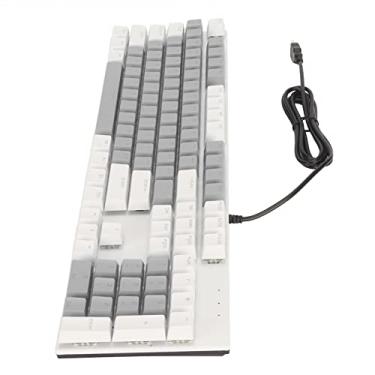 Imagem de Teclado Mecânico para Jogos, Interface USB Plug and Play Interruptor Azul Teclado de Computador Com Fio 104 Teclas para PC (branco cinza)
