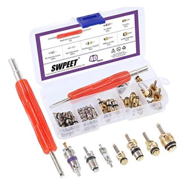 Imagem de Kit de núcleo de válvula de ar condicionado Swpeet, A/C R12 R134a, núcleo de haste de válvula de refrigeração de pneu com ferramenta de remoção para a maioria dos carros